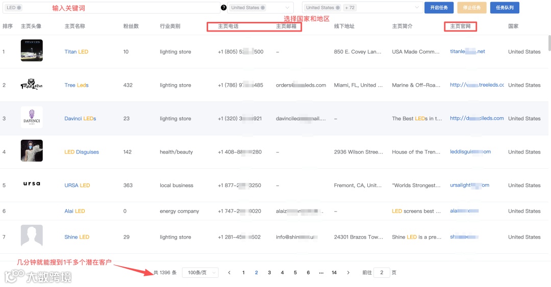 AI获客工具界面示意图