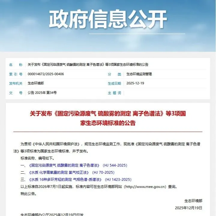 【理事动态】国检京诚参编固定污染源废气硫酸雾行业标准发布
