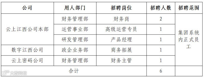 云上江西本部及所属企业2025年第二批次内部招聘岗位及人数
