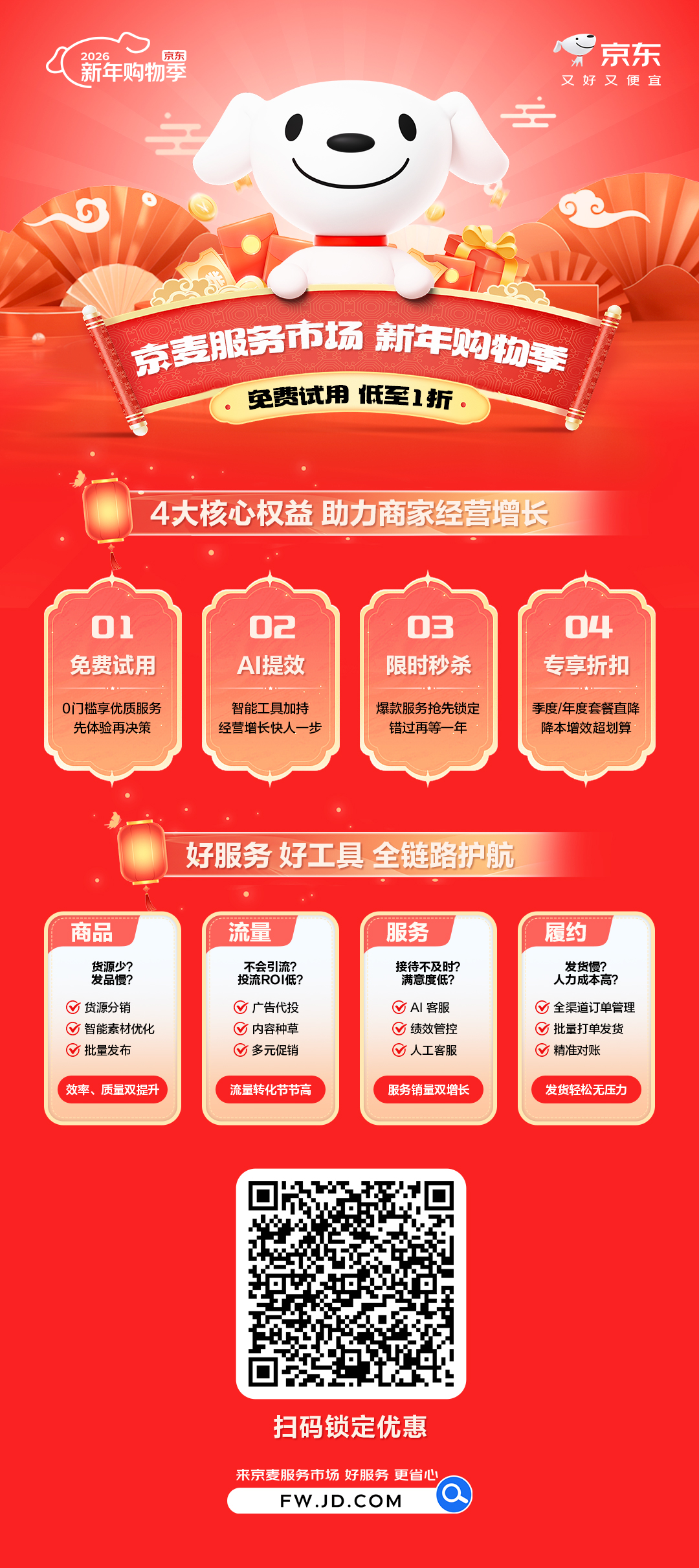 【京麦服务市场 新年购物季】免费试用+1折起购 全链路助力商家大促经营!- 大数跨境