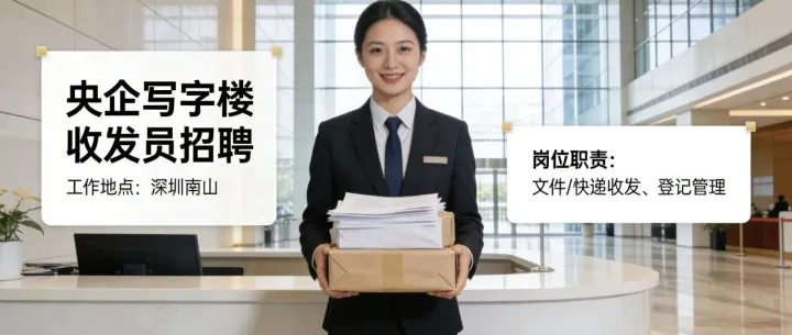 央企直簽｜南山寫字樓收發(fā)員招聘！長白班8h+月休8天+13薪