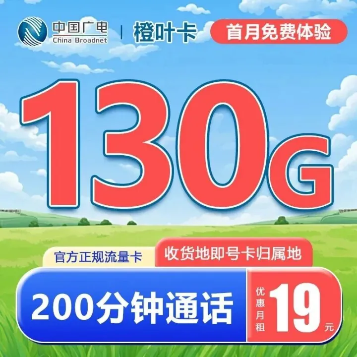 低价不低质，官方售后才放心！广电19元长期卡：130G高速流量+200分钟通话，用得更安心！
