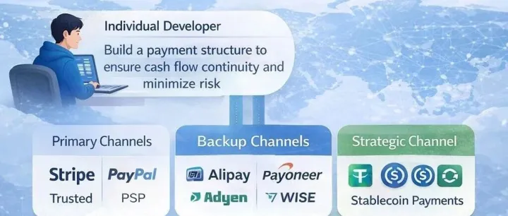 一张图说明个人开发者出海 SaaS 的收款架构