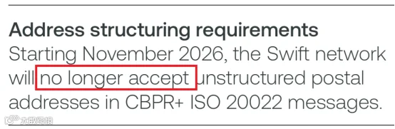 Swift Unstructured Address Example.pdf 2026年SWIFT报文升级关键词:禁用、罚款、停用、替代…- 大数跨境