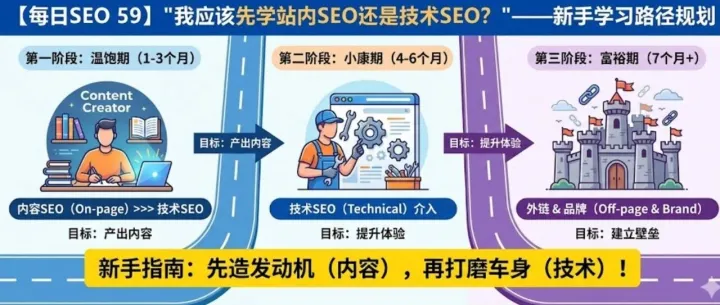 【每日SEO 59】 "我應(yīng)該先學(xué)站內(nèi)SEO還是技術(shù)SEO？"——seo學(xué)習(xí)路徑規(guī)劃