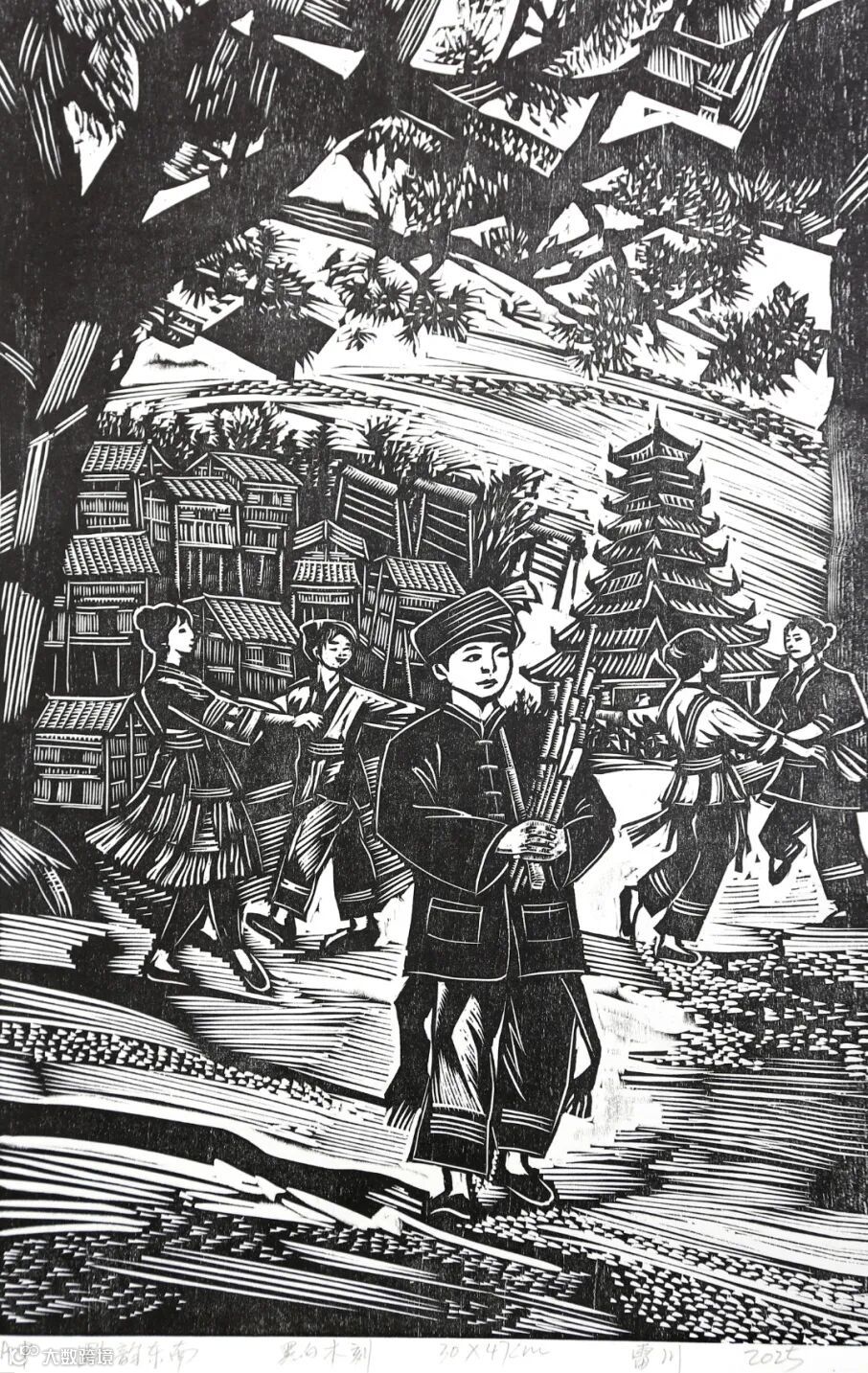 《黔韻東南》黑白木刻40cm×60㎝雷川.jpg