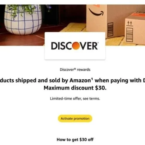<em>Amazon</em>全站折扣：Dicover 卡送 40% off; AMEX 也有