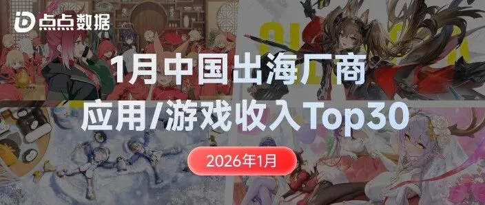 出海厂商丨2026年1月中国应用/游戏厂商出海收入Top30榜