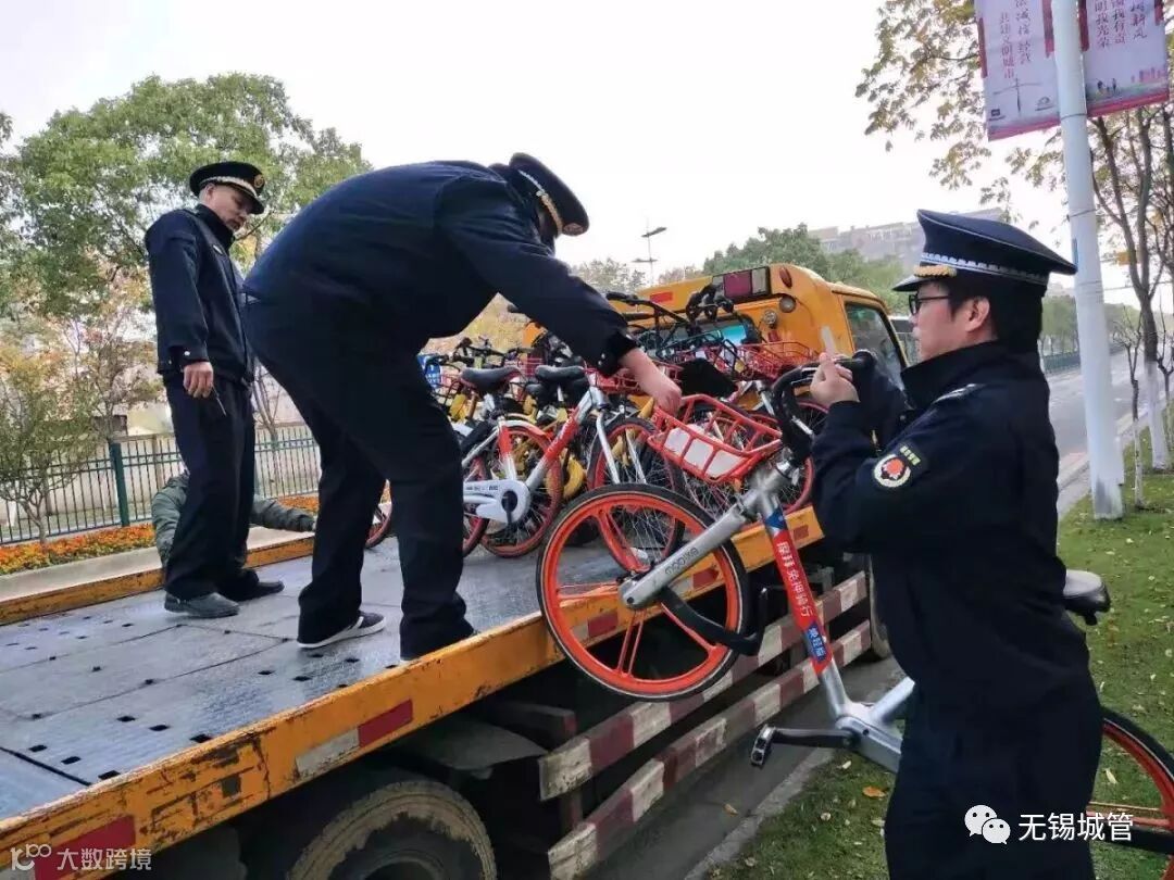 3.城管执法人员清理不规范停放的共享单车.jpg