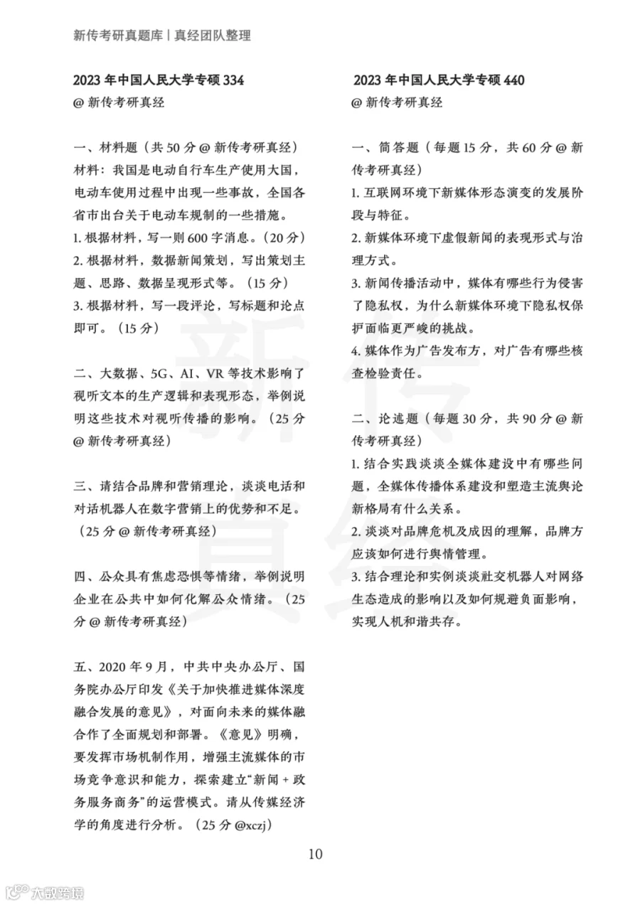 中国人民大学新传考研真题 | 2019-2026年8年汇总PDF- 大数跨境