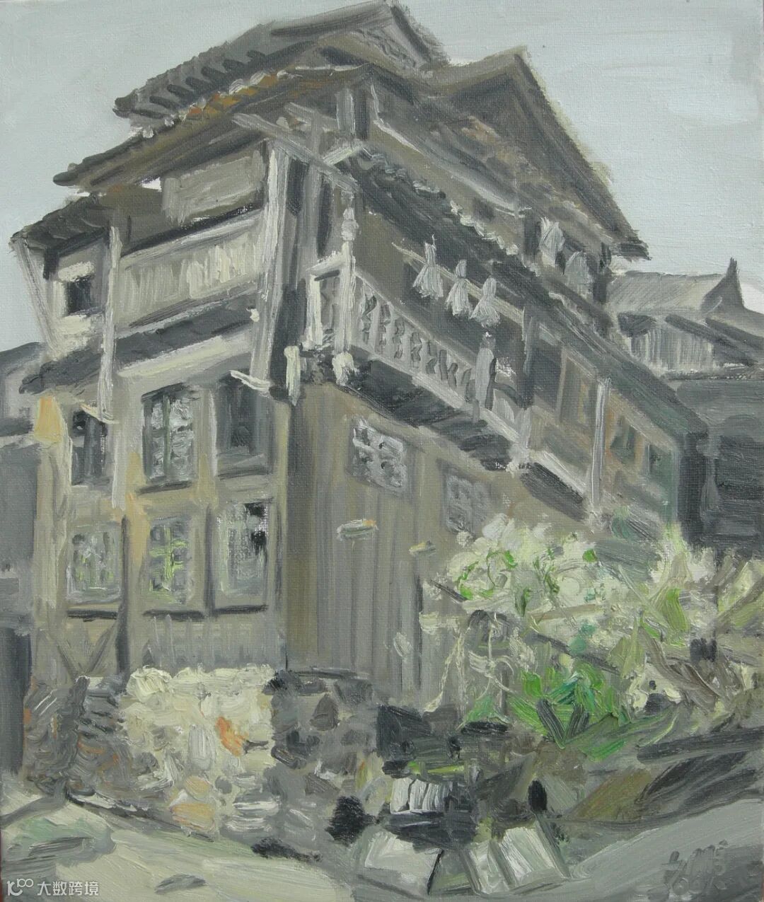 《侗寨木楼》50x60cm 布面油画 2008.jpg