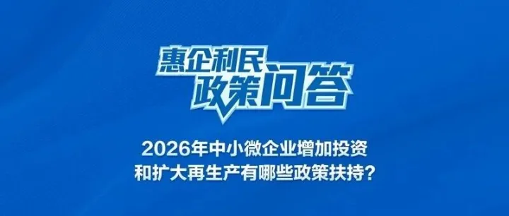 惠企利民政策问答丨2026年，中小微企业增加投资和扩大再生产有哪些政策扶持？