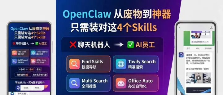 养虾新手必看：OpenClaw 的 4 个核心 Skills，解决 80% 的工作需求【大师兄养虾战记】