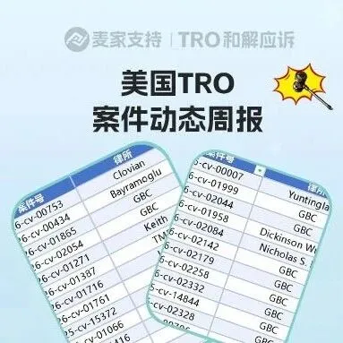 超3200店涉案！美国TRO案件3月第一周案件最新进展！