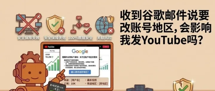 收到谷歌邮件说要改账号地区，会影响我发YouTube吗？