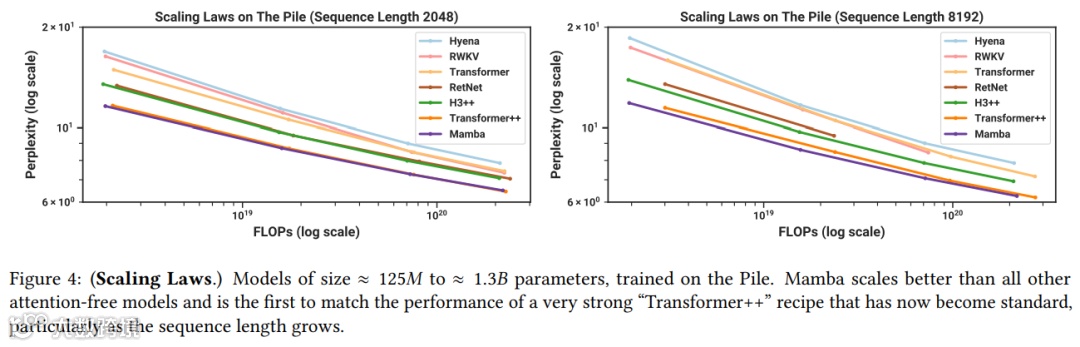 在The Pile数据集上的Scaling Laws性能对比