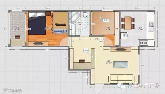 改造后房型图
下面来看一下实景效果图: