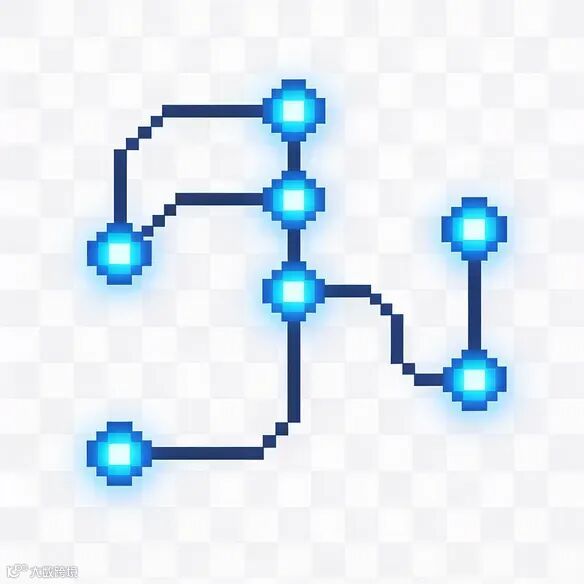 一个像素风格的游戏地图路径图标，由发光的蓝色节点和线条连接而成，代表职业轨迹，背景透明，极简设计。