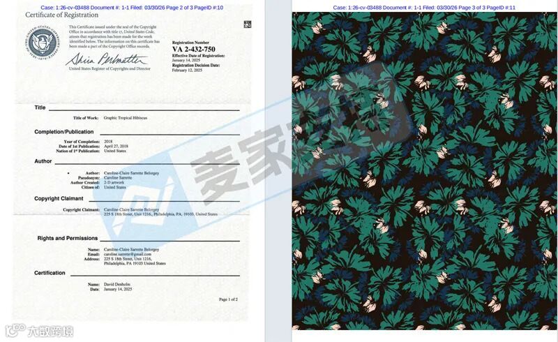 6-cv-03488，服饰卖家避雷贴！绿色木槿花版权维权回旋镖归来，67店涉案"