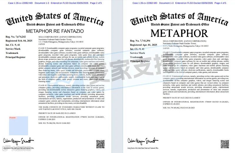 6-cv-22062，Sega维权再升级！Metaphor