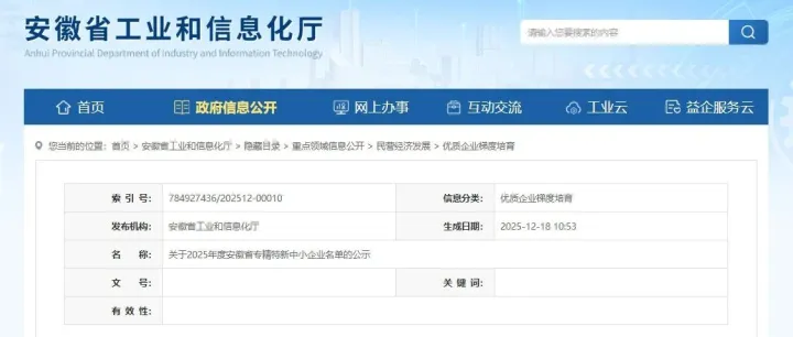 【喜报】安徽七曜航空技术股份有限公司成功入选2025年度安徽省专精特新中小企业！