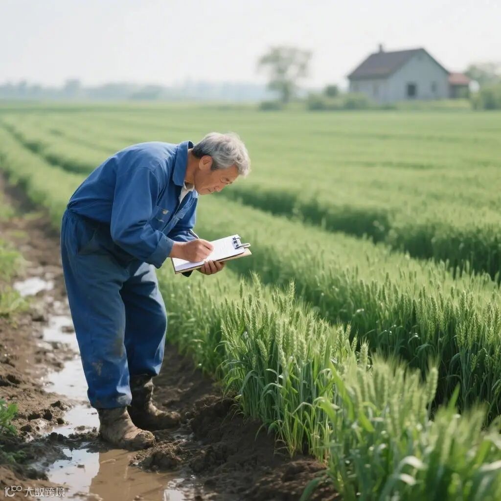 农民查看小麦生长章节配图右侧