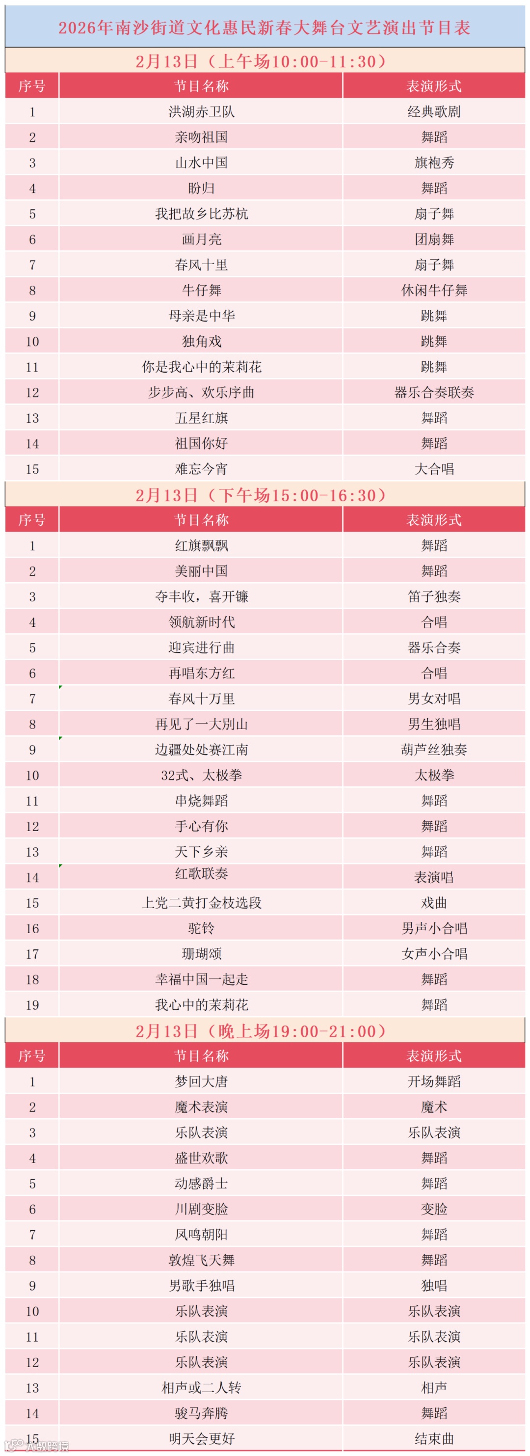 2026年南沙街道文化惠民新春大舞台文艺演出排期表_2月13日.png