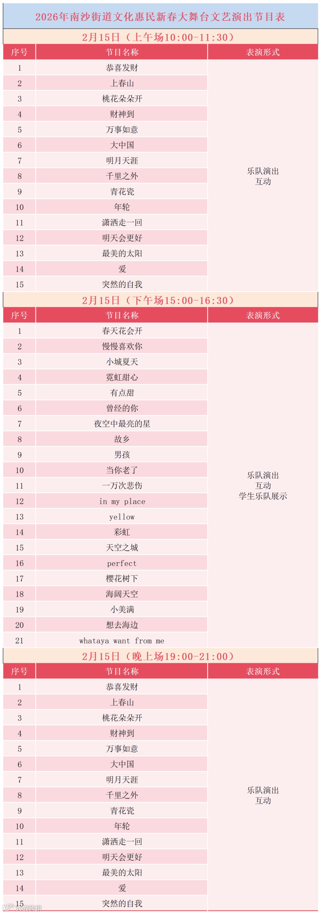 2026年南沙街道文化惠民新春大舞台文艺演出排期表_2月15日.png
