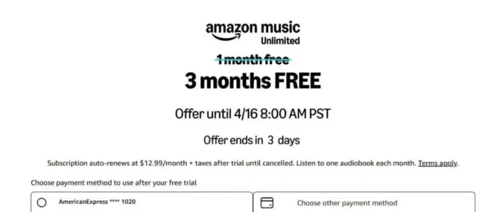 Amazon：<em>免费</em> 3 个月 Amazon Music Unlimited <em>会员</em>