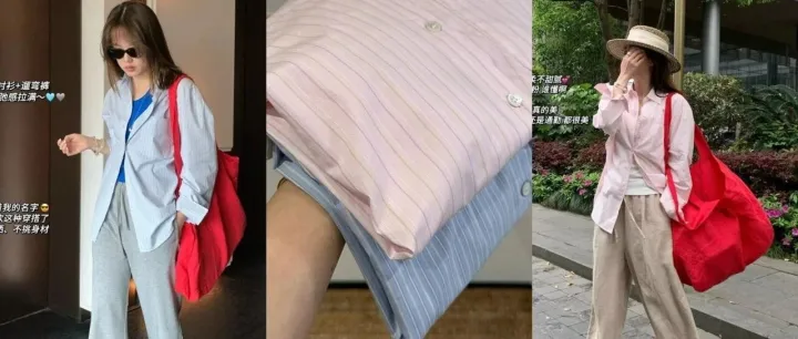 韩国设计师品牌 质感 棉条纹衬衫