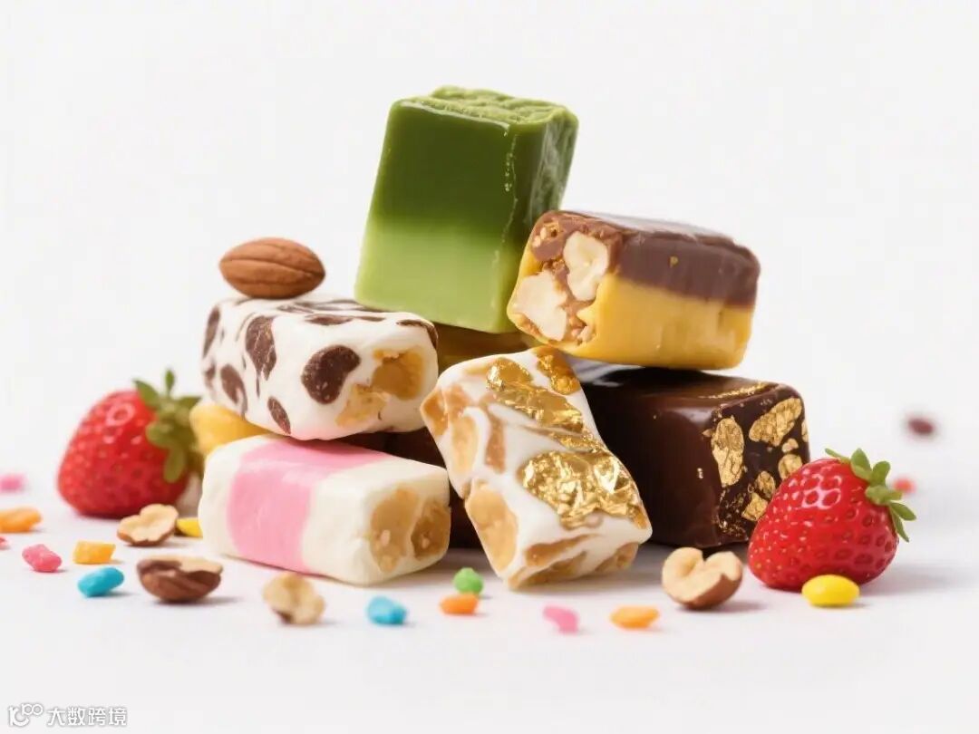 牛轧糖混搭风味主题，色彩丰富的美食场景