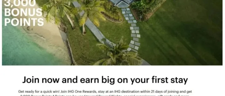 IHG 新注册用户优惠：入住额外送 3,000 积分