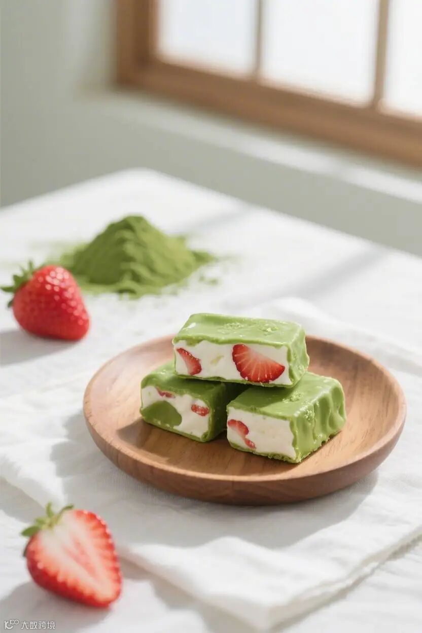 抹茶白巧草莓牛轧糖