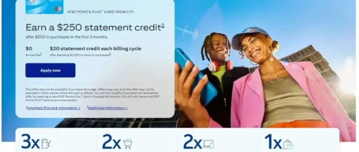 Citi AT&T Points Plus 信用卡：$250 史高开卡奖励！