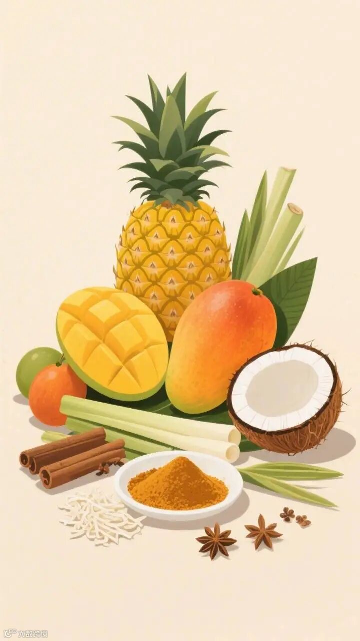 东南亚热带水果与香料组合