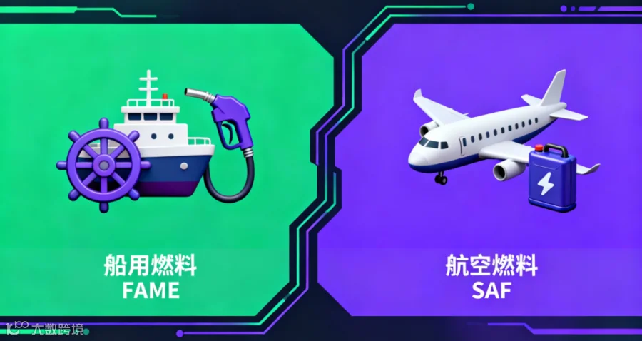 jimeng-2025-11-20-8246-左右分栏： 左栏（船用燃料 FAME）： 图标：轮船 + 加油枪 右栏（航空燃料....png
