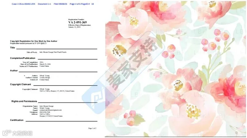 6-cv-00482，奶油风花卉版权隐匿维权，19店陷TRO危机！"
