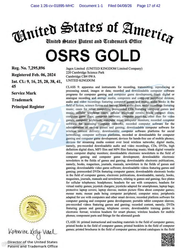 6-cv-01895，RuneScape游戏商标席卷跨境圈，256店账户资金已被TRO冻结！"