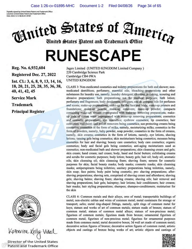 6-cv-01895，RuneScape游戏商标席卷跨境圈，256店账户资金已被TRO冻结！"