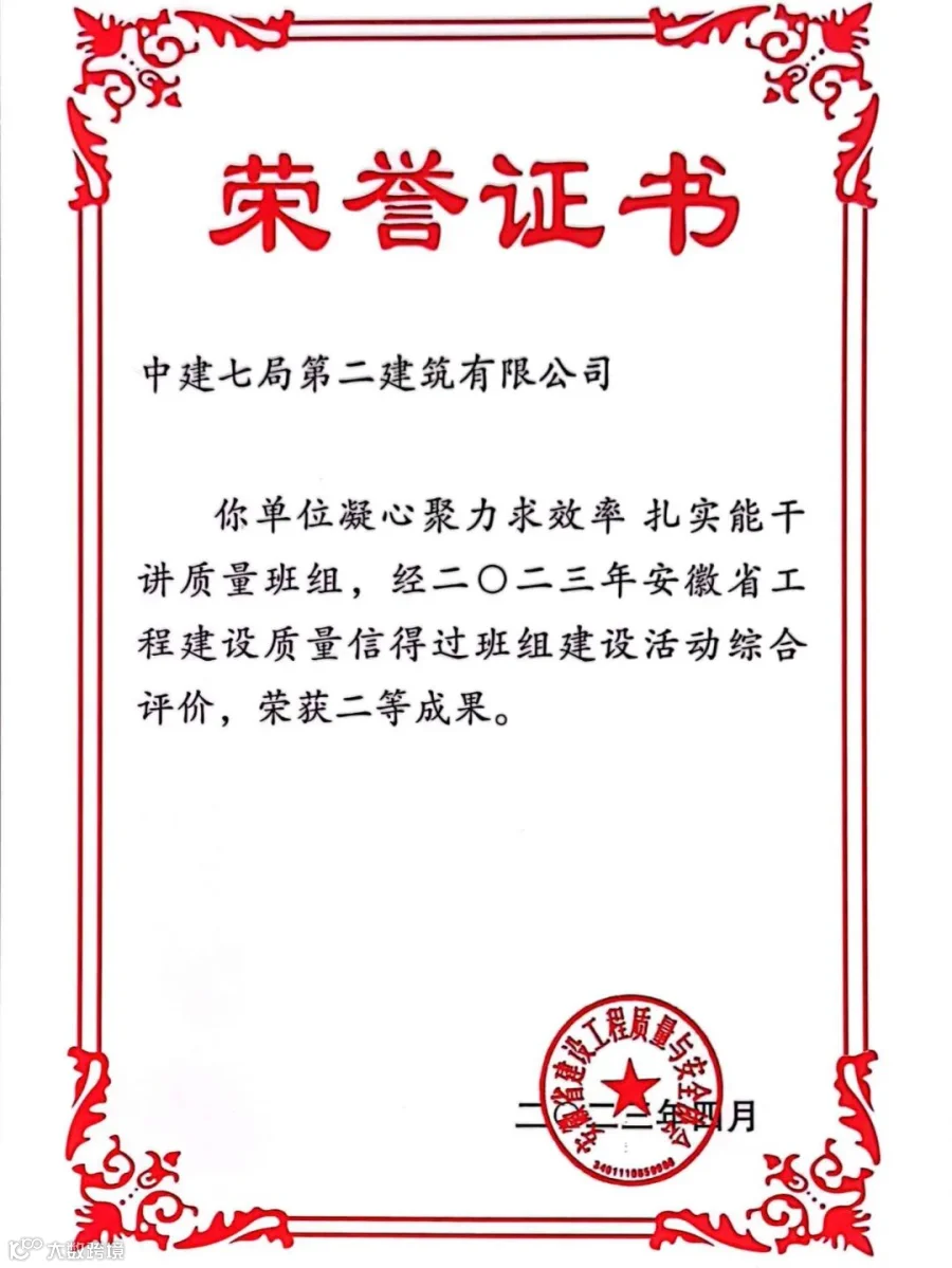 安徽省工程建设质量信得过班组建设活动综合评价二等成果.jpg