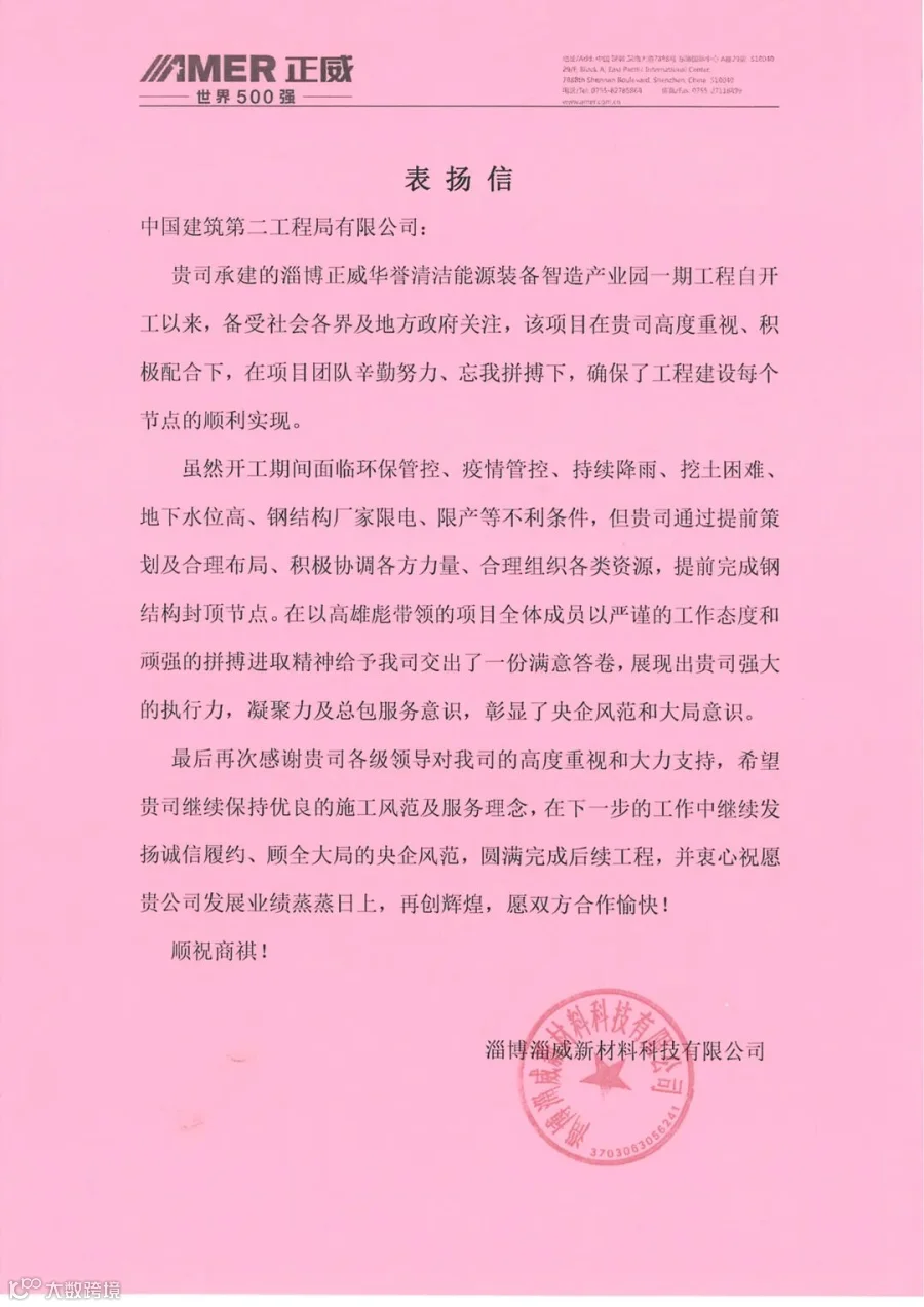 2.淄博正威项目表扬信.jpg