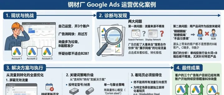 案例：两周两个账户起死回生，这家钢材厂的谷歌广告是怎么救回来的？