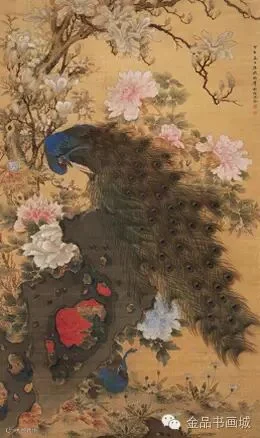 吕纪《孔雀玉兰牡丹图》