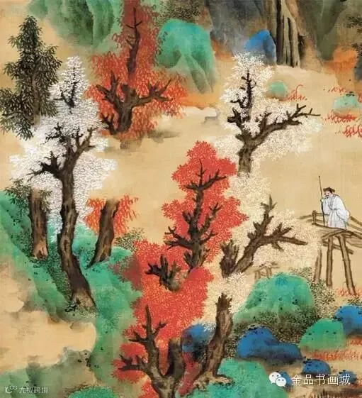《白云红树图》 明 蓝瑛 图轴,绢本,青绿设色,纵:189.4 cm,横:48cm 现藏台北故宫博物院