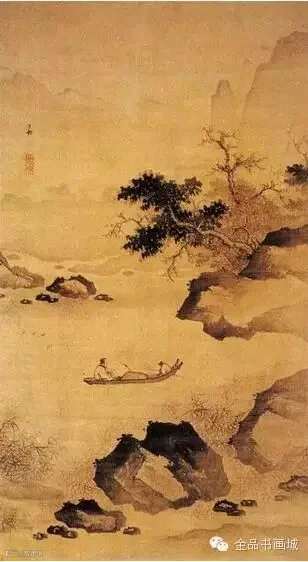 《秋溪放艇图》 明 蒋嵩 绢本水墨