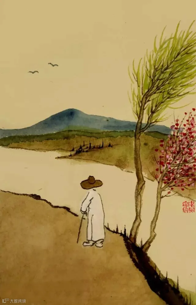 谁跟自己纠结?谁与春风相遇?一客踯躅独行,两鸿翩然飞去。.jpg