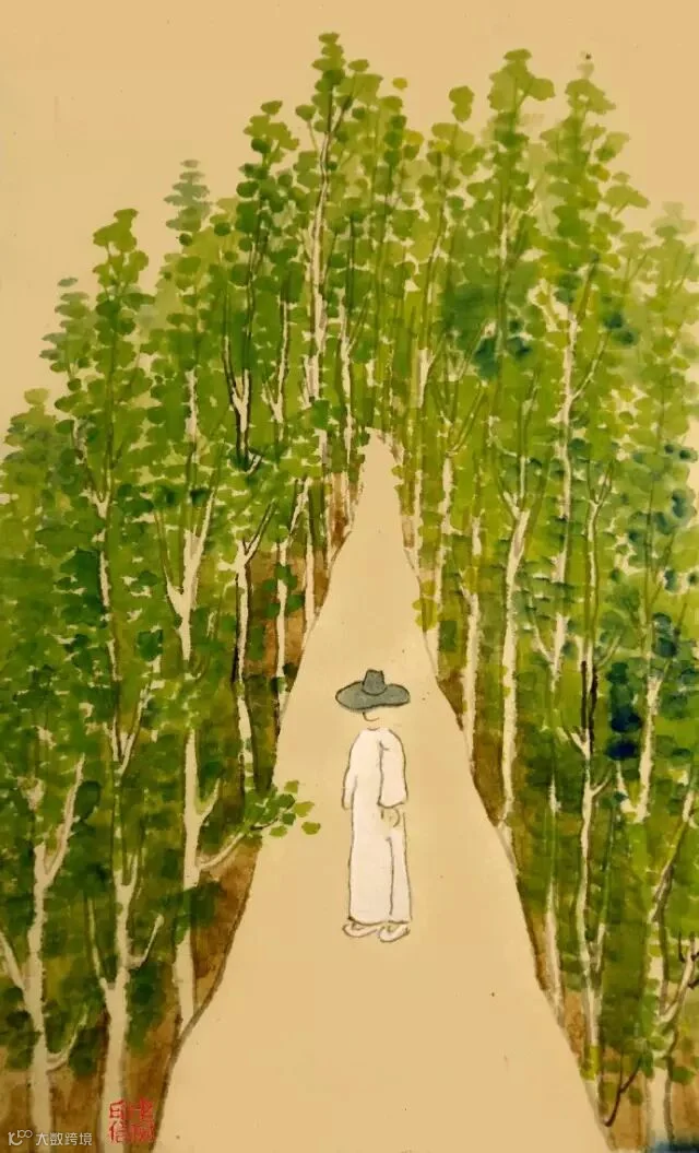 白杨初发新绿,村道阒无人迹。午后一人独行,心中十分春意。(清明所见).jpg