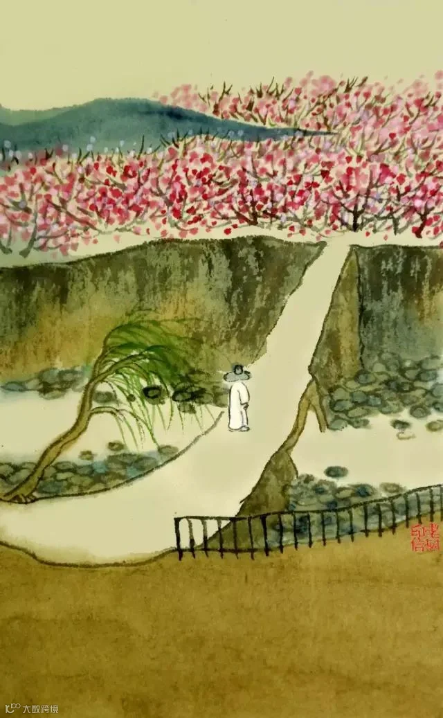 母亲坟前独坐,想想半世生涯。此处虽然寂寞,对岸却有桃花。.jpg
