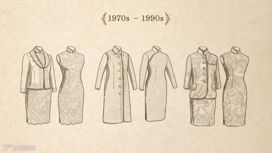 Typical qipao designs from the 1910s to 1990s. Courtesy of the Shanghai Museum, reedited by Sixth Tone