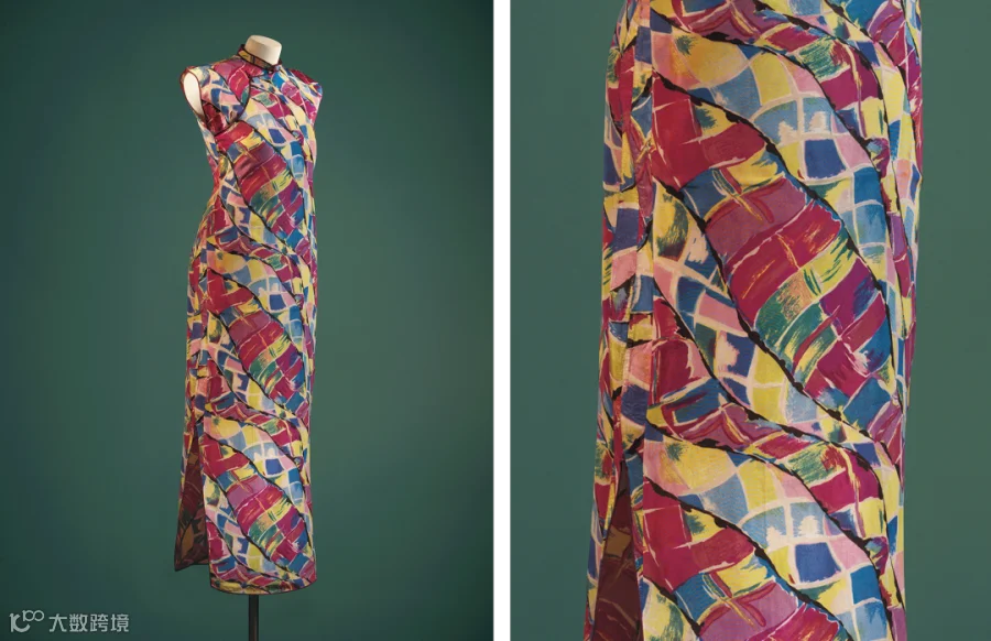 Taffeta qipao with abstract multi-colored grid print, 1940s, from the collection of Mr. Jeff Chang. Courtesy of Shanghai Museum